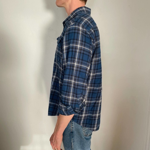 Y2K Eddie Bauer Blue Plaid Flannel - Picture 4 of 5